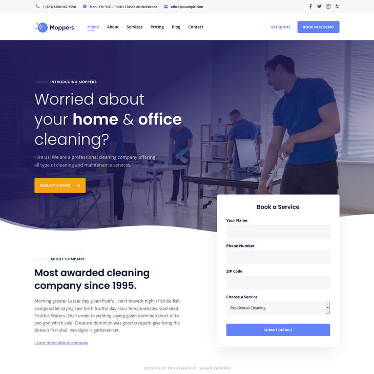 Moppers Cleaning Service WordPress Theme