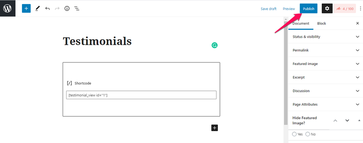 Paste the shortcode and publish