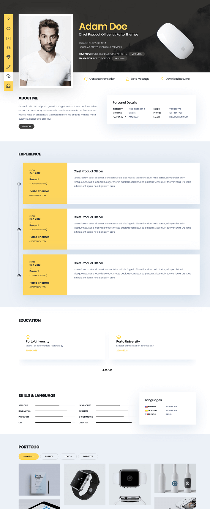 Porto Resume WordPress Theme