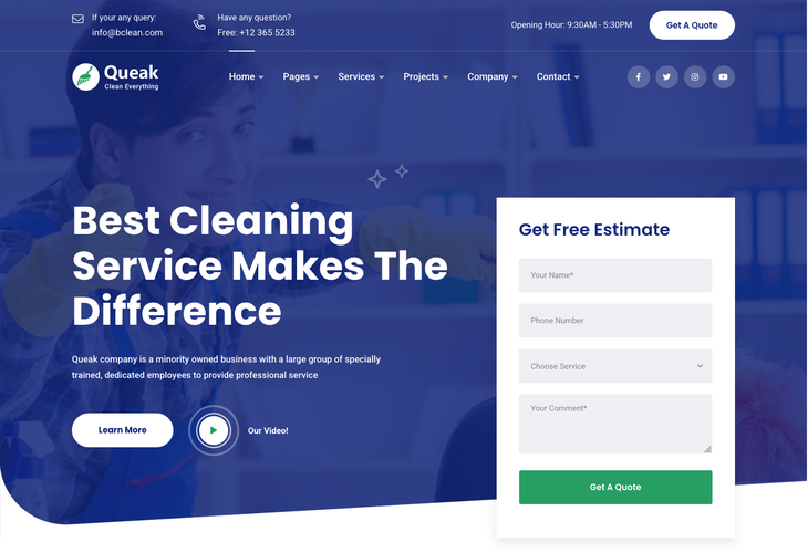 Queak Cleaning Services WordPress Theme